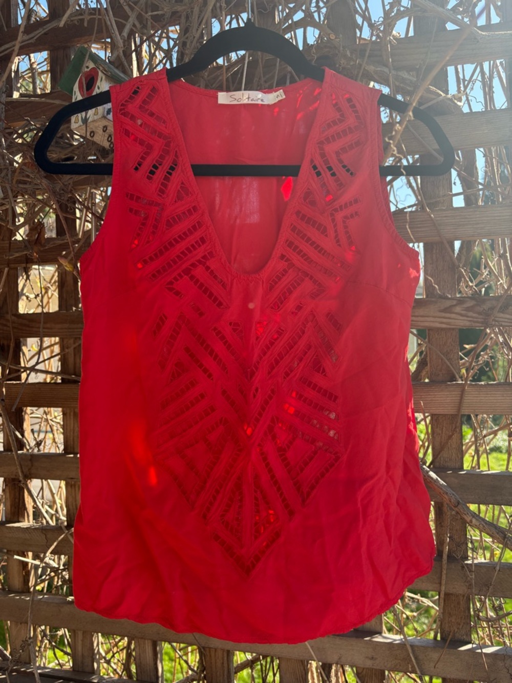 Solitaire Red Sleeveless Embellished V-Neck Camisole